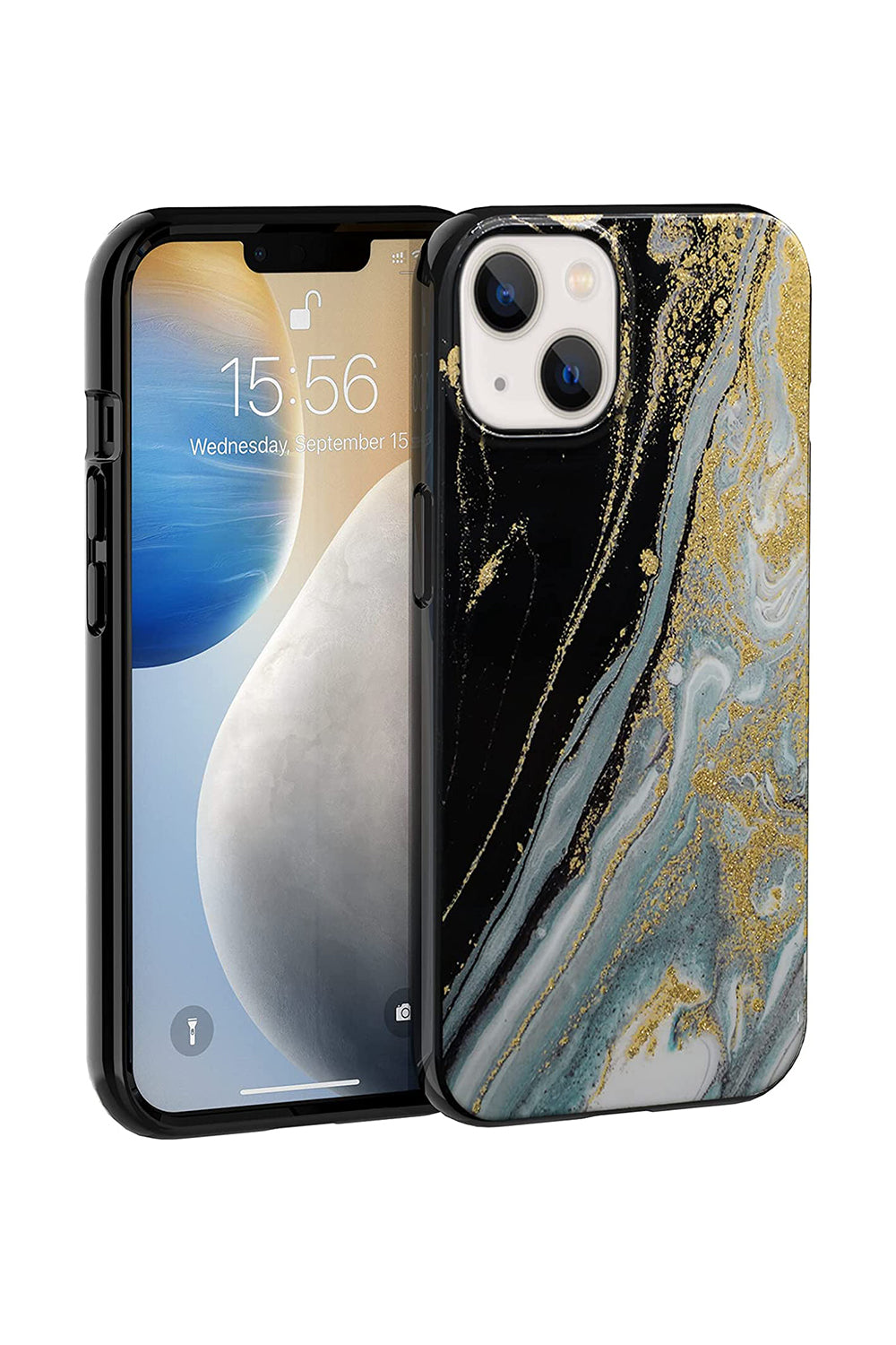 Marble Case for iPhone 13 Anti-Fall Sparkle Glitter Hard PC Full-Body Phone Case Shockproof Bumper Protective Cases Cute Stylish Cover for Apple iPhone 13-Black Gilded Marble