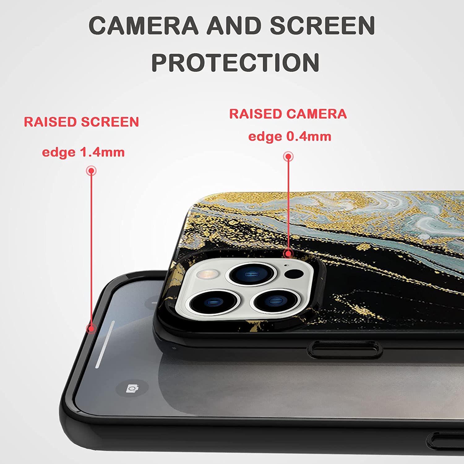 Marble Case for iPhone 13 Anti-Fall Sparkle Glitter Hard PC Full-Body Phone Case Shockproof Bumper Protective Cases Cute Stylish Cover for Apple iPhone 13-Black Gilded Marble