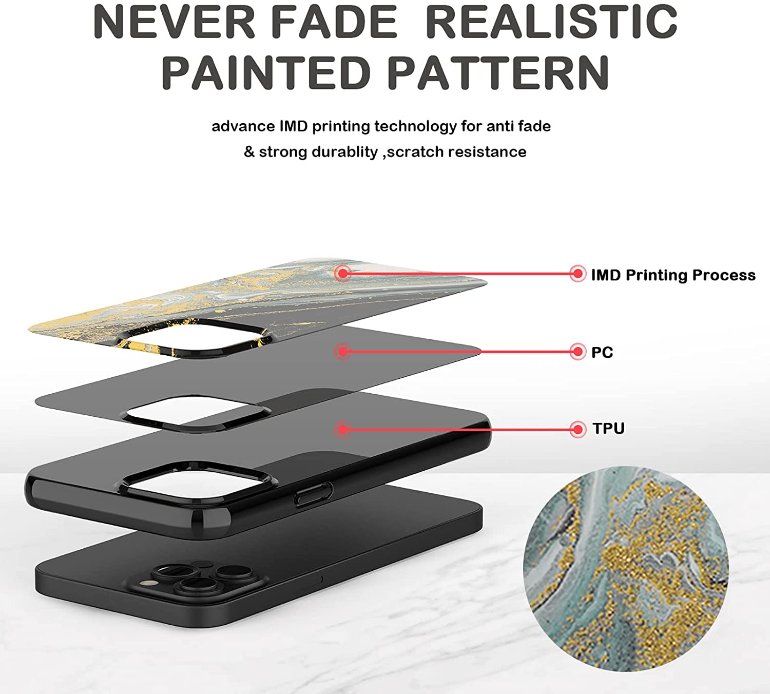 Marble Case for iPhone 13 Anti-Fall Sparkle Glitter Hard PC Full-Body Phone Case Shockproof Bumper Protective Cases Cute Stylish Cover for Apple iPhone 13-Black Gilded Marble