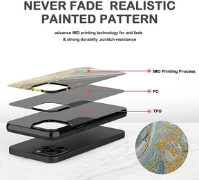 Marble Case for iPhone 13 Anti-Fall Sparkle Glitter Hard PC Full-Body Phone Case Shockproof Bumper Protective Cases Cute Stylish Cover for Apple iPhone 13-Black Gilded Marble